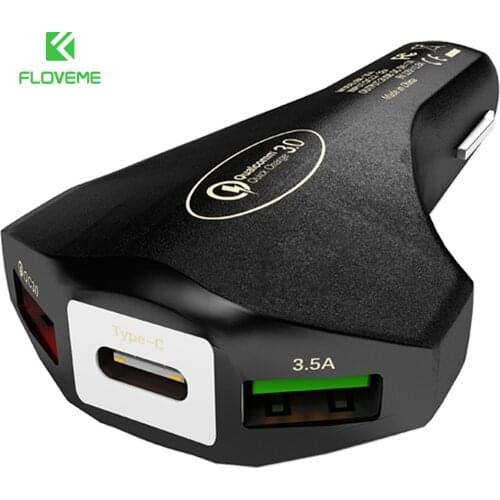 QC 3.0+3.5A fast charge Type-c car charger 3 USB QC 3.0 Fast Charge Car Charger Safety Hammer TYPE-C Car Smart Phone Charger