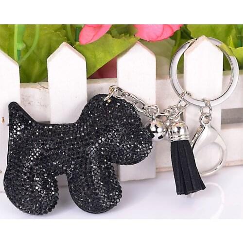 Miasol Pave Crystal Dog Rhinestone Handbag Charm Pendant Tassel Keychain Bag Keyring Key Chain For Women Bag Gift