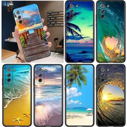The Sea Waves Beach for Samsung Galaxy S21 Ultra Plus Note 20 10 9 8 S10 S9 S8 S7 S6 Edge Plus Black Phone Case