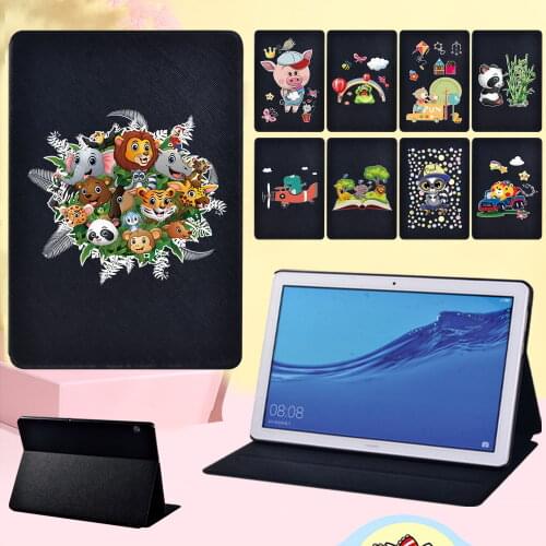 For Huawei MediaPad T5 10 10.1 Anti-Dust Flip Tablet Case for MediaPad T3 8.0/T3 10 9.6 Cartoon Folding Stand Cover Case + Pen