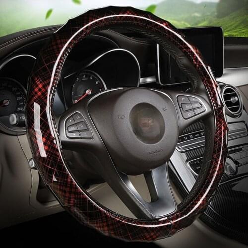 Car Steering Wheel Cover Carbon Fiber Grid Pattern Summer Non-slip 38 cm 15 " Car Accessories Interior Handlebar Cover Universal