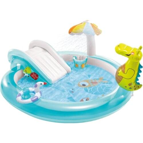 INTEX Childrens Plastic Paddling Pool With Slide Crocodile Inflatable Swimming Pool Childrens Crawling Pool Can Spray Fish