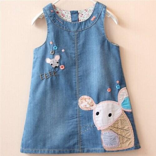 2021 Spring Summer Girl Dress Kids Baby Embroidery Sleeveless Strap Denim Princess Dress Sundresses For Girls Kids Casualdresses