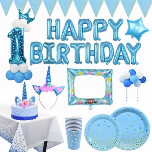 Baby Boy Birthday Party Decoration Blue Color Latex Balloon Kids Favors Birthday Paper Banner Decor Baby Shower Balloon Supplies