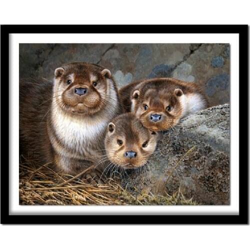DIY 5D Diamond Otter Family Diamond Painting Cross Stitch Kits Diamonds Embroidery Full Round rhinestones Home Decoration