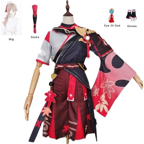 Genshin Impact Cosplay Kazuha Cosplay Costumes Kimono Wig God Of Eye Suit Halloween Women Man Uniform Role Play Anime Clothes