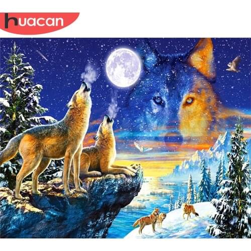 HUACAN Oil Painting By Number Wolf Animals Kits For Adults Handpainted DIY Pictures By Number Winter On Canvas Home Decoration