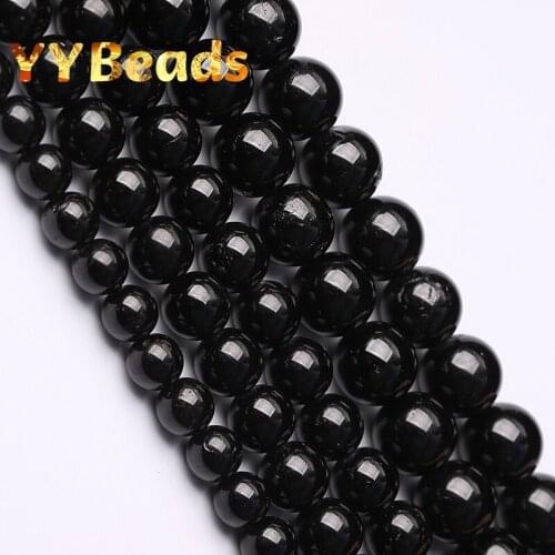 5A Quality Natural Black Tourmaline Stone Round Loose Gemstones Beads For Jewelry Making DIY Bracelets Accessories 15" 4-12mm