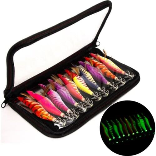 AS 10pcs Pesca Lure Fishing Shrimp Crowns Squid Jigs Hard Bait Glow 2.5#3.0#3.5# Sea Artificial Cuttlefish Octopus Fishing