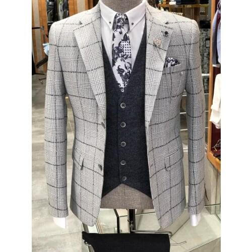 Custom Made Mens Suit 2020 Wedding Tuxedos Formal Plaid Best Man Suits Groom Wear Tuxedos 3 Pieces Suit (Jacket+Pants+vest)