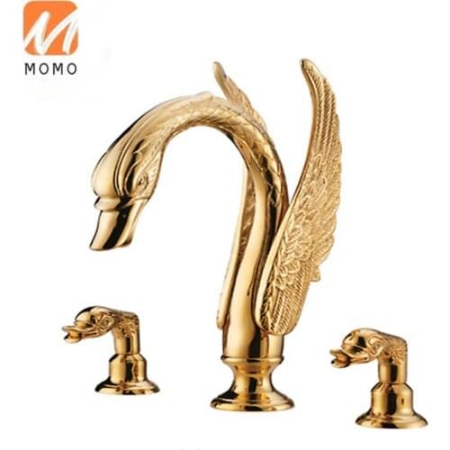 Hotels Classic Style Animal Shape Swan Faucets And Double Handle Bathroom Sink Tap