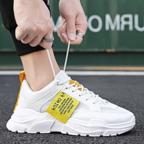 Men Chunky Sneakers Black White Casual Dad Shoes for Male Mesh Breathable Lace-up Thick Sole Men Casual Shoes