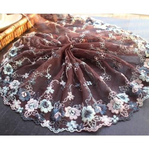 3 Meters Coffee Embroidery Lace Fabric 19CM Width Wedding Floral Lace Trim DIY Materail