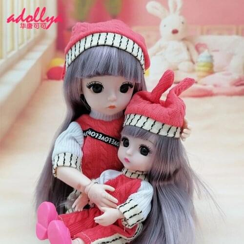 Adollya 2pcs BJD Dolls for Girls 20 Joint Ball Jointed Long Hair 1/6 and 1/8 Doll With Clothes Shoes Hat Set Parent-Child Suit