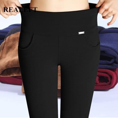 REALEFT 2020 New Warm Pants Autumn Winter Skinny Thick Velvet Wool Fleece Leggings Women Trousers Cashmere Pant Female Plus Size