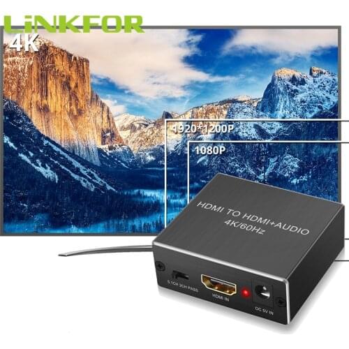 LiNKFOR HDMI 2.0 Audio Extractor Splitter Converter 4K@60Hz YUV 4:4:4 and HDR HDMI to Optical TOSLINK SPDIF + R/L Stereo Audio