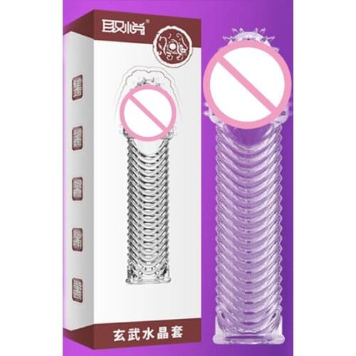 Extension Reusable Condom Penis Sleeve Male Enlargement Time Delay Spike Clit Massager Cover Crystal Clear Condoms Adult Sex Toy