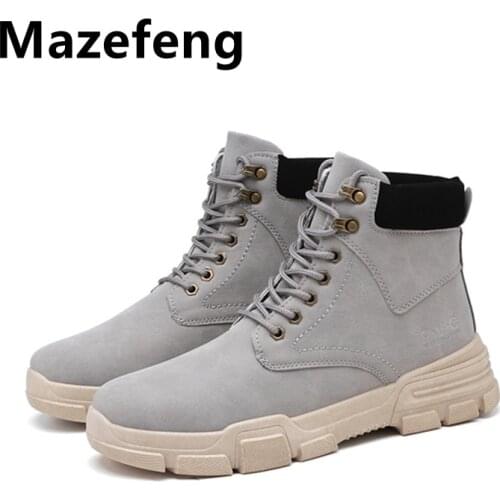 2021 New Men Boots Leather Waterproof Lace Up Military Boots Men Winter Ankle Lightweight Shoes for Men Winter Casual Non Slip