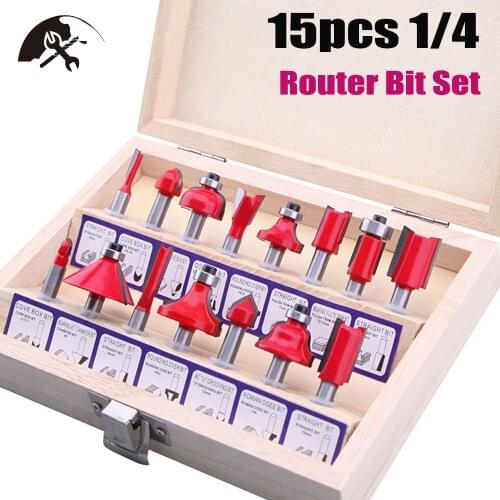 12/15pcs 1/4 Router Bit Set Trimming Straight Milling Cutter Wood Bits Tungsten Carbide Cutting Woodworking Trimming