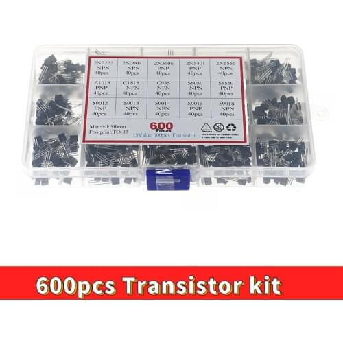 600pcs 15 Kinds Of Values Transistor TO-92 NPN PNP Kit Set 30-160V 50-1000mA NPN / PNP