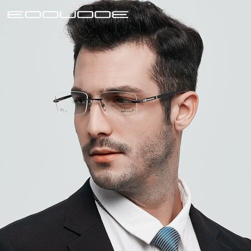 EOOUOOE Men Rimless Glasses Metal TR90 Eyewear Male Clear Glasses Oculos De Grau Myopia Optical Oculos Gafas Opticas Frame
