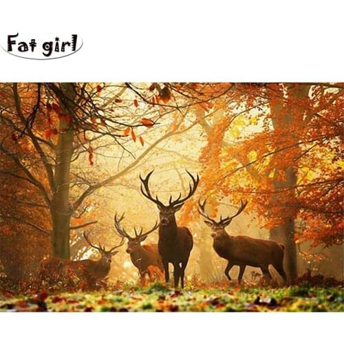 Autumn scenery 5D DIY Diamond painting square round elk cross stitch embroidery mosaic handmade product Package drill wholesale