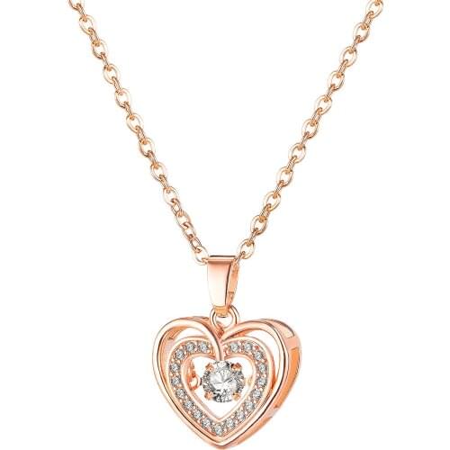 Cyue 316L Stainless Steel Necklace Chain Rose Double Love Heart Pendant Charm With Pave AAA CZ For Women Jewelry