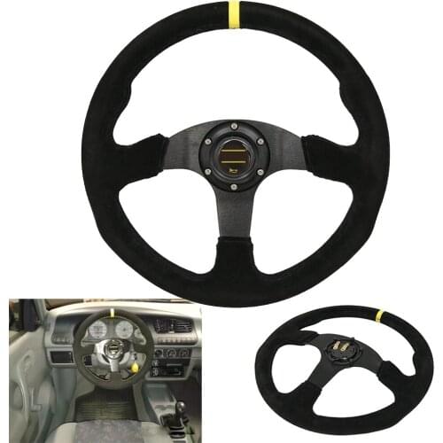 SPCOOC Car Drift 14 inch Steering Wheel Suede Racing Steering Wheel Sports Flat Auto Steering Wheel Black PCD 70MM 6 Holes