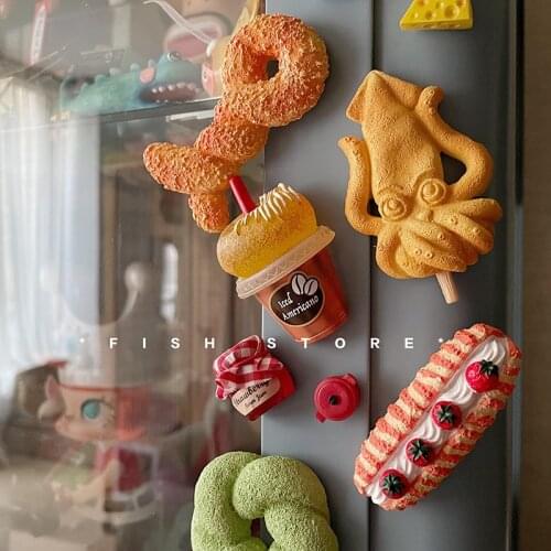 Cute Octopus Bread Cake Model Resin 3D Fridge Magnet Decor for Kids Figure Magnetic Buckle Refrigerator Dec