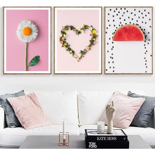 Nordic Style Cute Abstract Egg Watermelon Flower Poster Wall Art Canvas Painting Decoration Home Kitchen Decoration