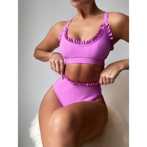 Tankini sling swimming suits violet swimsuit 2 pieces bikini Pleated beach wear family matching swimwear 2021 bathing suit women