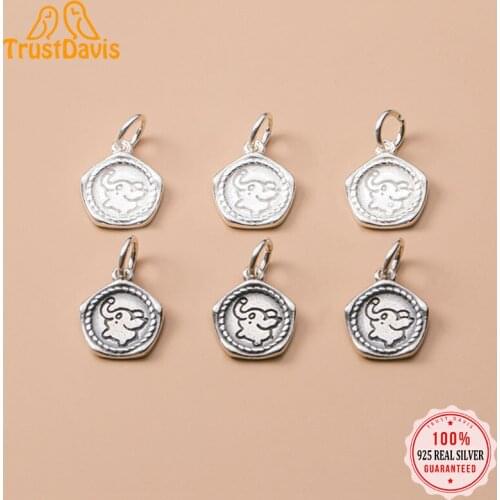 Trustdavis Real 925 Sterling Silver Fashion Geometric Elephant Charm Pendant Handmade DIY Accessories Jewelry Wholesale DZ167