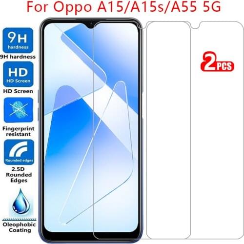 Tempered glass screen protector for oppo a15 a15s a55 5g case cover on a 15 s 15s 55 15a 55a protective phone coque bag 360 film
