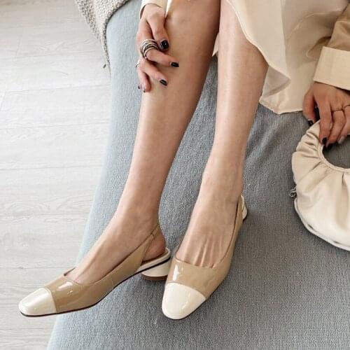 2021 New Quality Women Sandals Elastic Band Genuine Leather Shoes Woman Mixed Colors Office Lady Thick Heels Pumps For Women