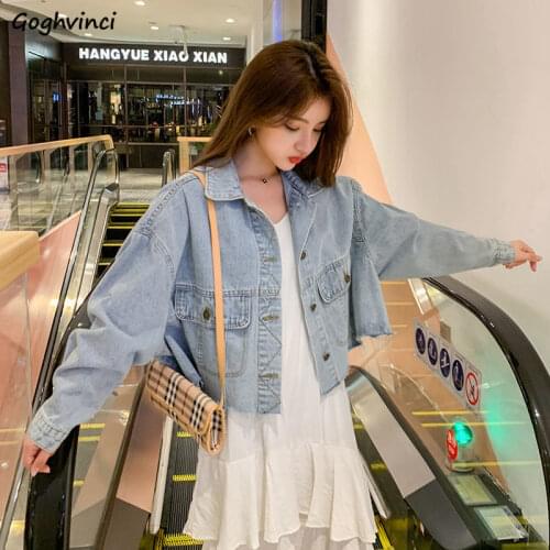 Women Short Basic Jackets Front Pockets Button Solid Denim Designer Ulzzang New-fashion Loose Retro All-match Hot Sale Females