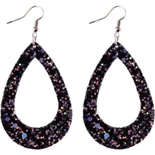 ZWPON 2020 Hollow Glitter Leather Teardrop Earrings for Women Spring Statement Black Earrings Fashion Jewelry Wholesale