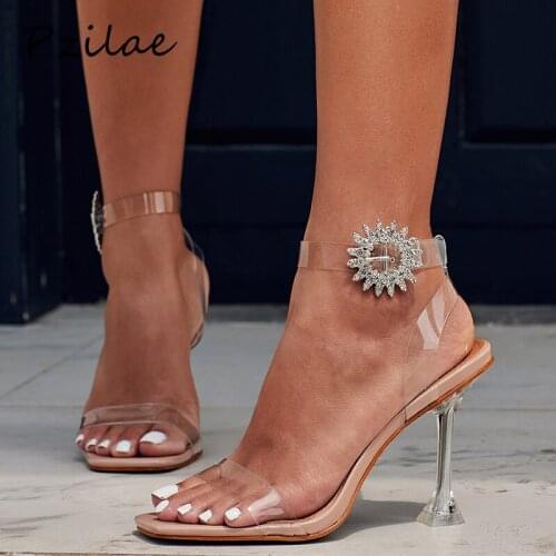 Pzilae fashion women 2020 crystal PVC jelly sandals open toed high heels women transparent heel sandals pumps big size 35-42