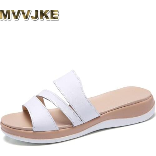 MVVJKE Sandals for women in genuine cowhide leather flat shoes women without lace summer woman slides leisure beach flip flops