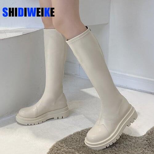 Women Thigh High Boots Knee-High Round Toe Soft Leather Waterproof Boots Zipper Plush Lining Non-slip Female Winter Boots AD550