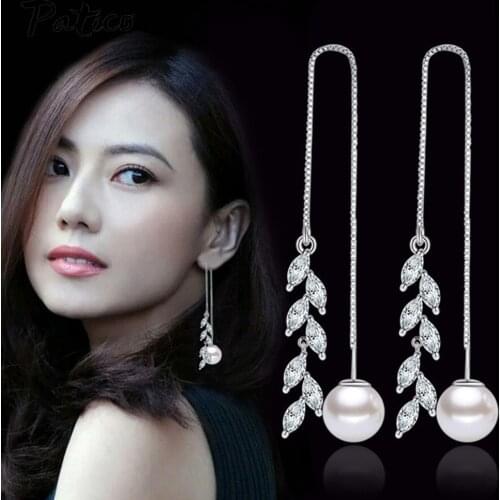 Fashion Statement 925 Sterling Silver Women Drop Earrings Pearls Line Korean Tassel Long Chain Hanging Earing Modern Jewelry
