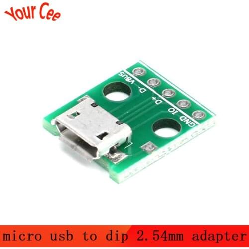 10pcs Mini Micro USB To DIP 2.54mm Adapter 5pin Female Connector Module Board Panel Female 5-Pin Pinboard B Type PCB