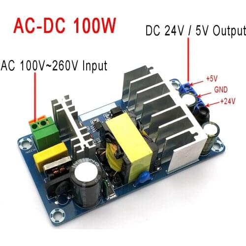 AC-DC 100W 24V 4A 5V Switching Power Supply Board 2 Channel Output Power Module Dual Output DC 24V4A 5V1A