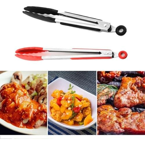 Non-Stick Kitchen Accessories 7 Inch for Steak Barbecue Clip Cooking Tong Multipurpose 430 Stainless Steel/Silicone Food folder