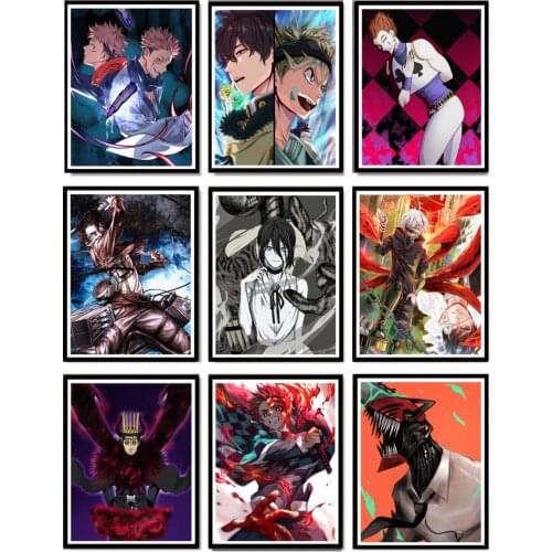 Chainsaw Man Black Clover Attack on Titan Jujutsu Kaisen Canvas Wall Art Poster Anime Home Decor,8 X 10 Inches,Ready To Hang