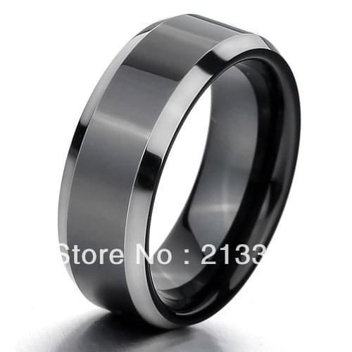 FREE SHIPPING!USA WHOLESALES CHEAP PRICE BRAZIL RUSSIA CANADA UK HOT SELLING 8MM BEVELED BLACK TWO TONE TUNGSTEN WEDDING RING