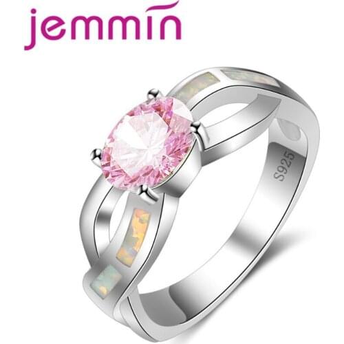 Big Pink CZ & White Opal Ring for Women Fashion Jewelry Gift Finger Rings Party Accessories New