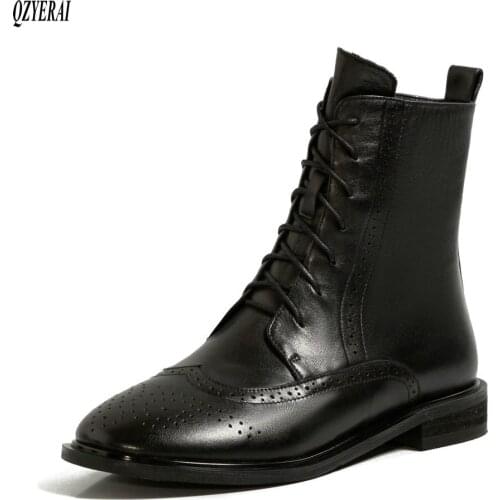 QZYERAI Riding boots Female boots Genuine leather black brown Womens boots Autumn and winter Womens shoes Size 34-40