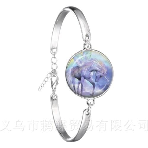 Unicorn Horse Bracelet 18mm Glass Dome Cabochon Charm Silver Plated Chain Bangle For Women Men Best Gift