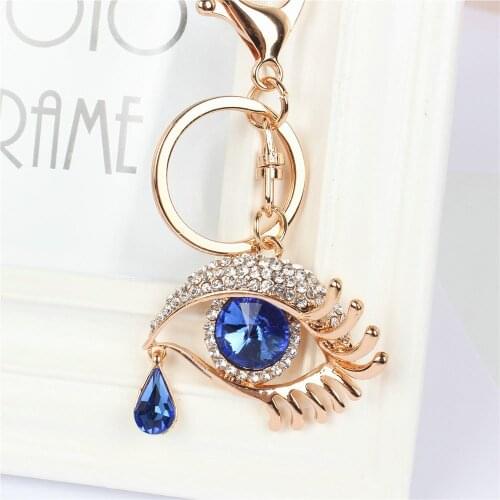 Blue Eye Tears Pendant Charm Rhinestone Crystal Purse Bag Keyring Key Chain Wedding Party Carkey Gift