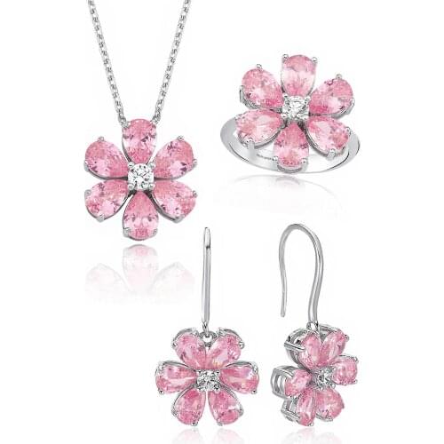 Valori Jewels Forget Me Not Set , 12 Ct Zircon Pink Pear Gemstone , Rhodium Plated ,925 Silver, Fine Jewelry